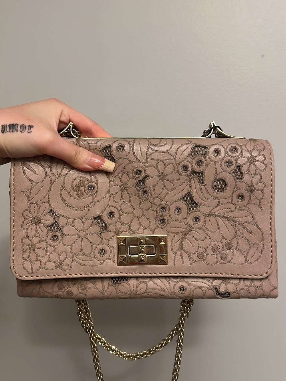 Valentino Pink Floral Embossed Chain Crossbody